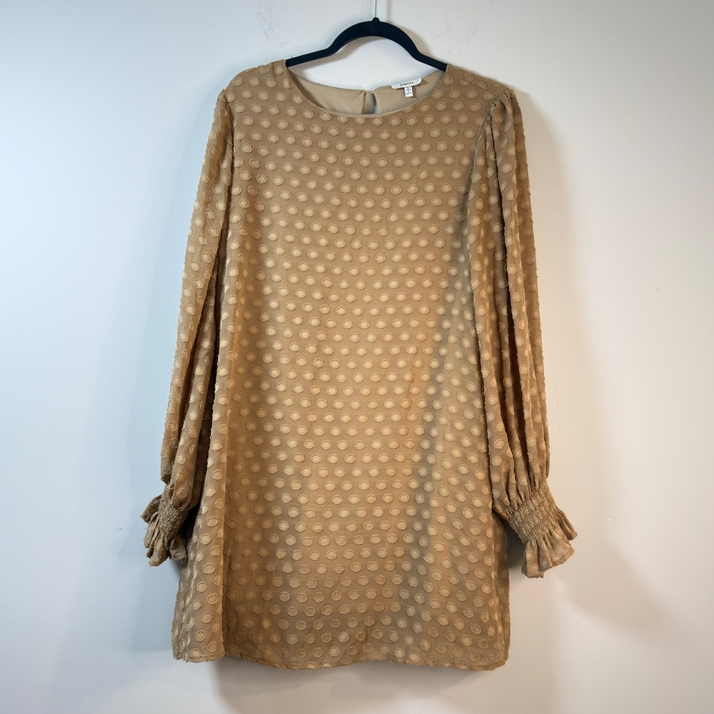 Jodifl Clip Dot Shift Dress Smocked Ruffle Sleeve w Pockets‎ Womens Size S B7917